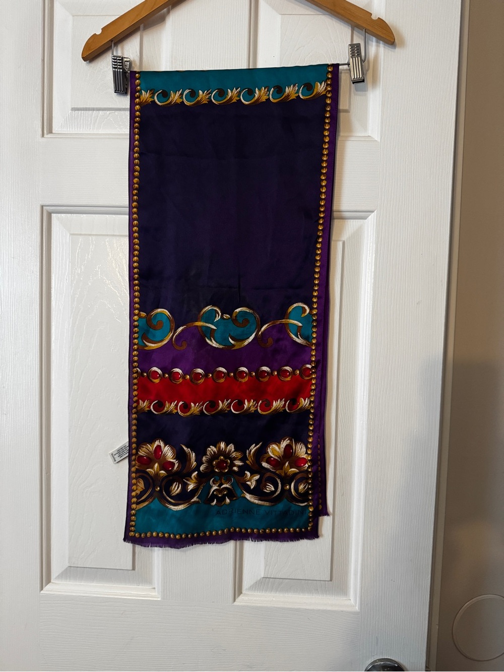 Vintage Adrienne Vittadini 100% Silk Scarf Oblong Barocco Jewel Print Japan